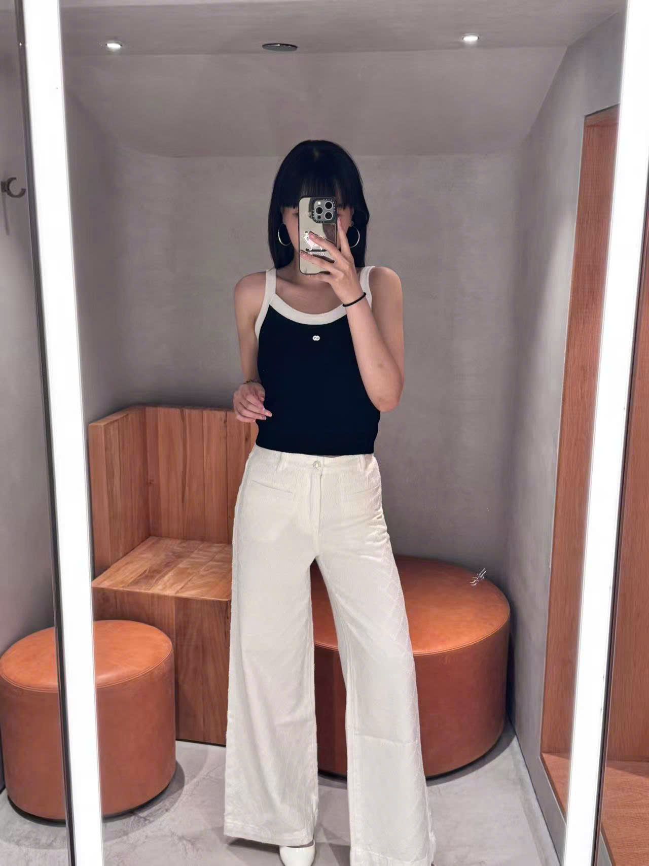 Áo 2 dây đen phối trắng