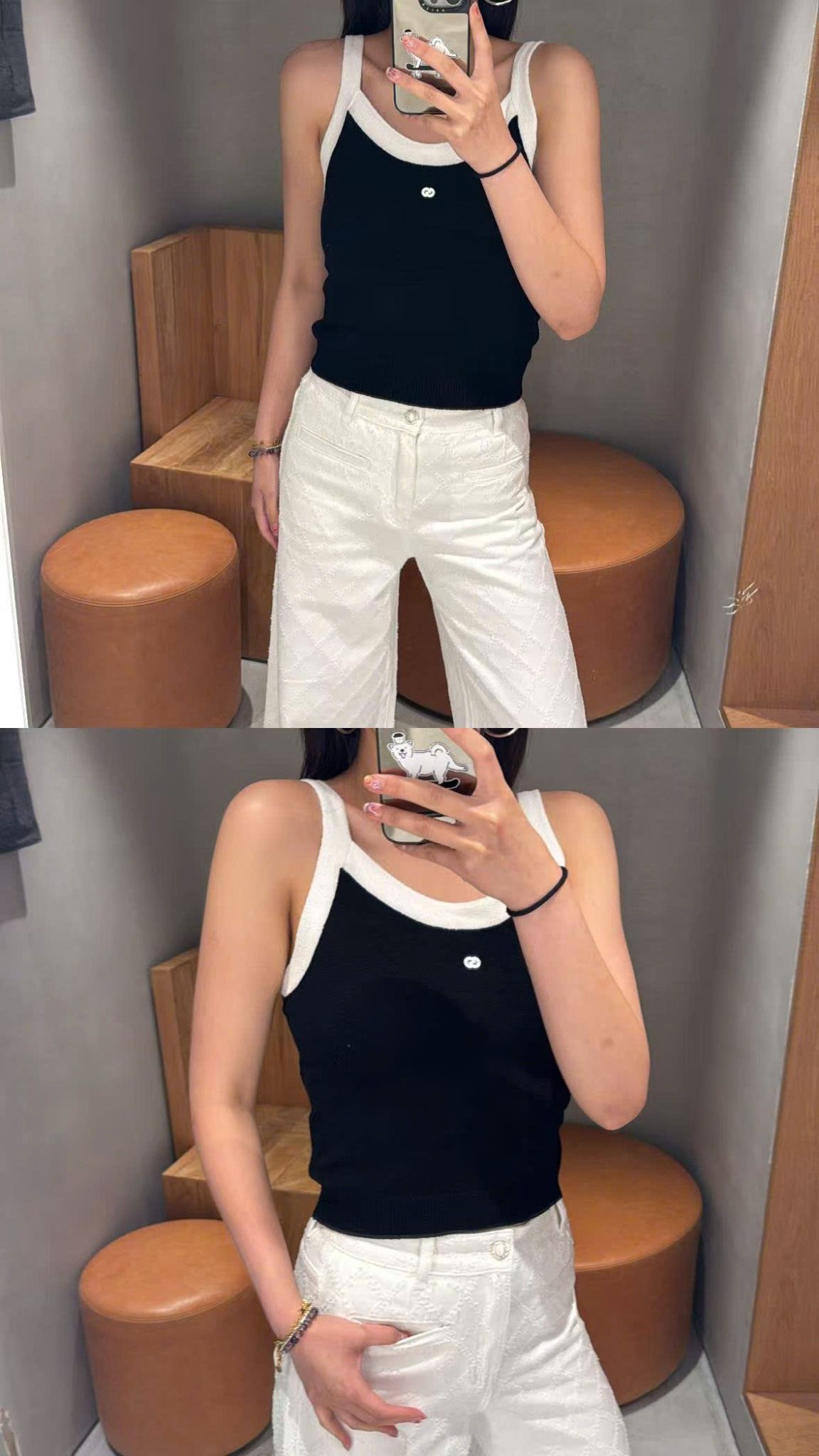 Áo 2 dây đen phối trắng