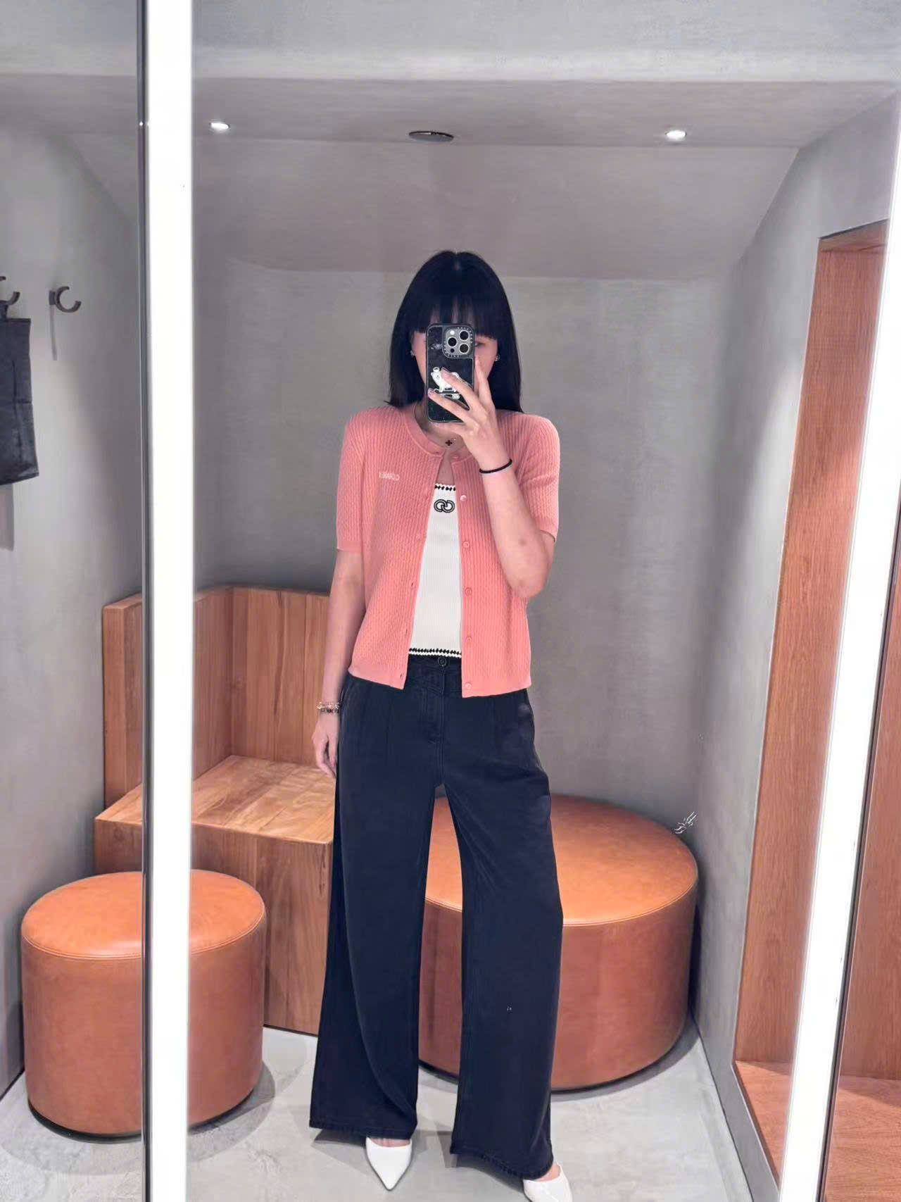 Áo CDG ngắn tay Hồng cài cúc
