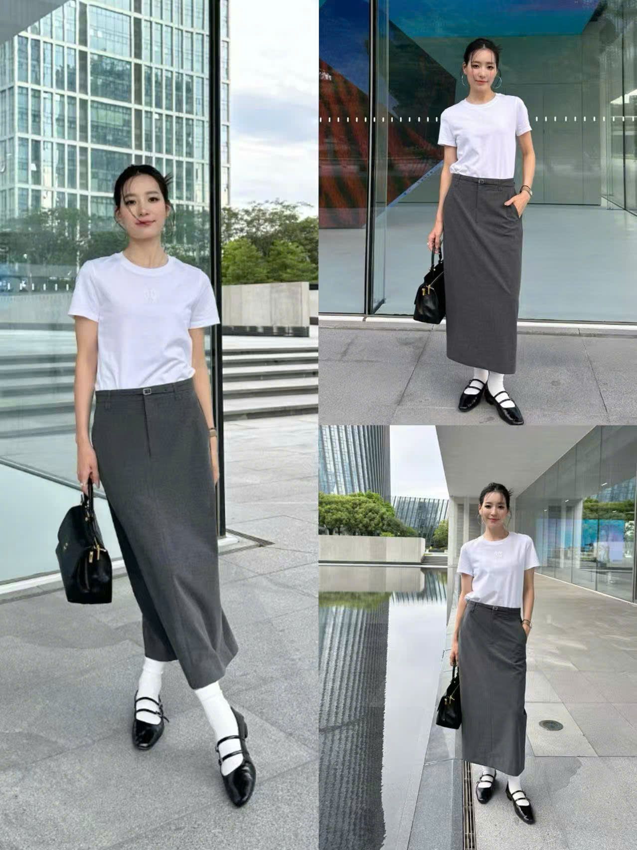 Áo phông trắng, chữ thêu nổi logo