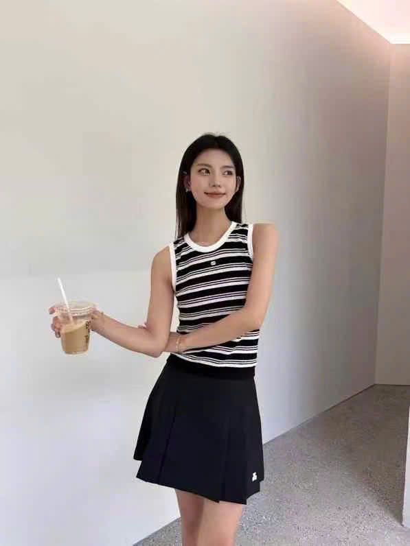 Áo tanktop trắng đen kẻ ngang,logo hồng