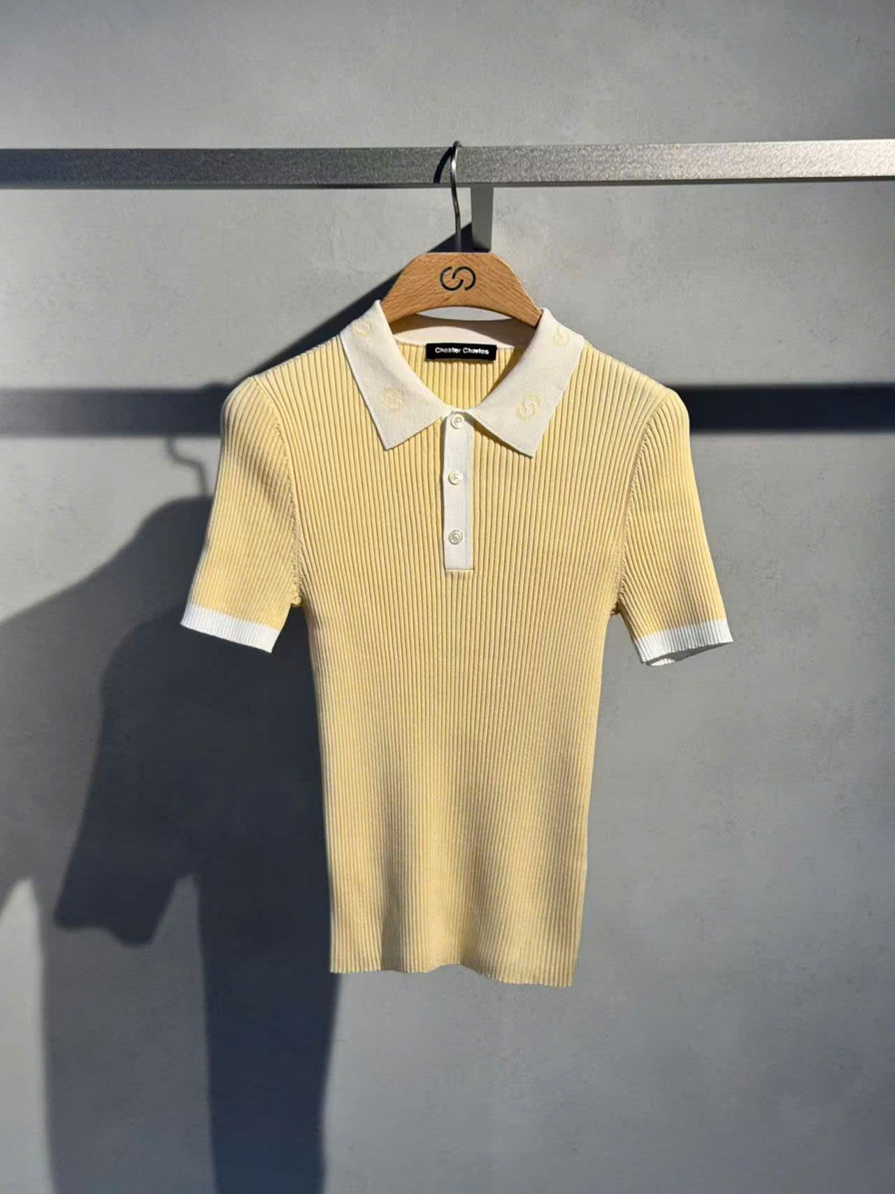 Áo Polo vàng - cổ trắng