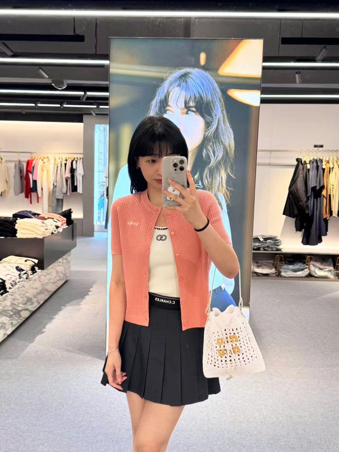 Áo CDG ngắn tay Hồng cài cúc