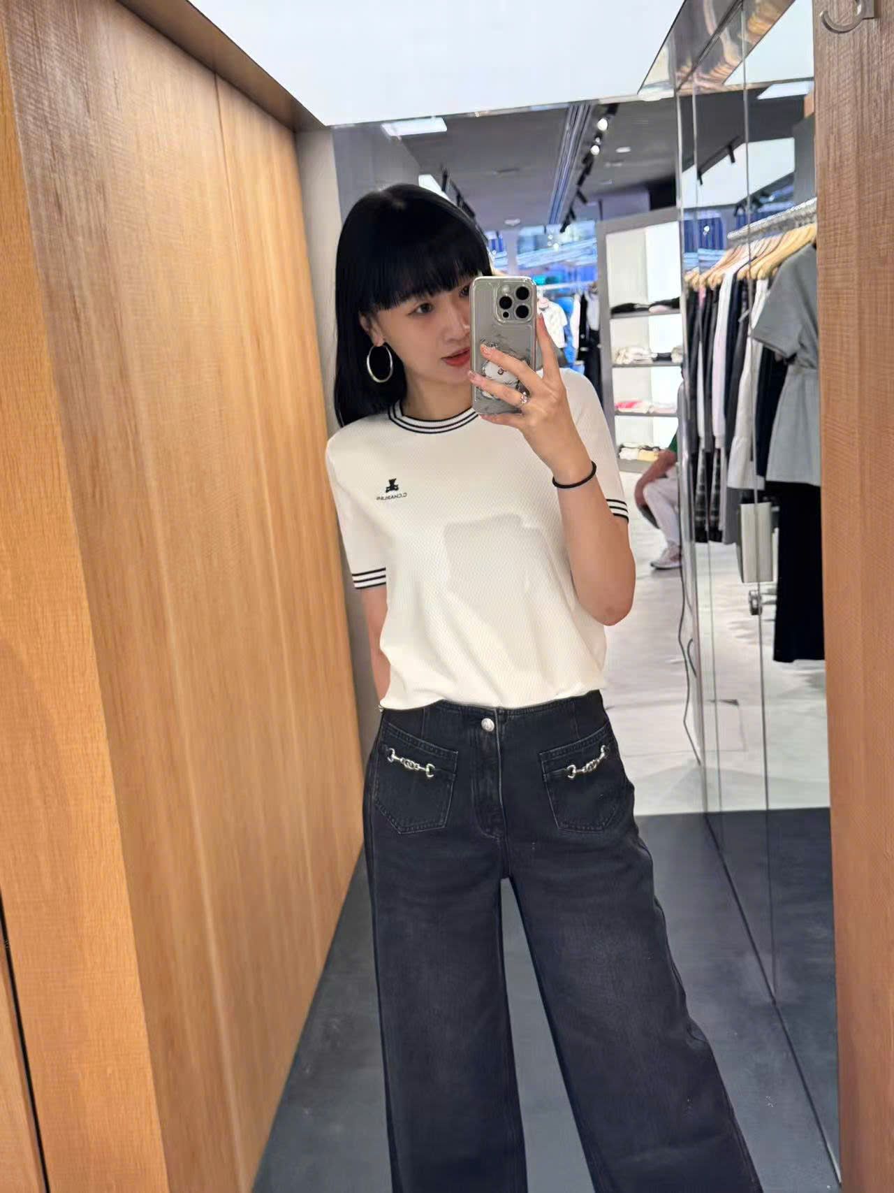 Quần jean đen mài, 2 túi trước xích bạc