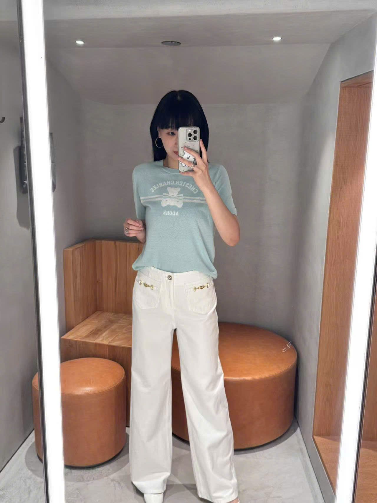 Áo Xanh ngọc chữ CC ngực - gấu ADORE trắng