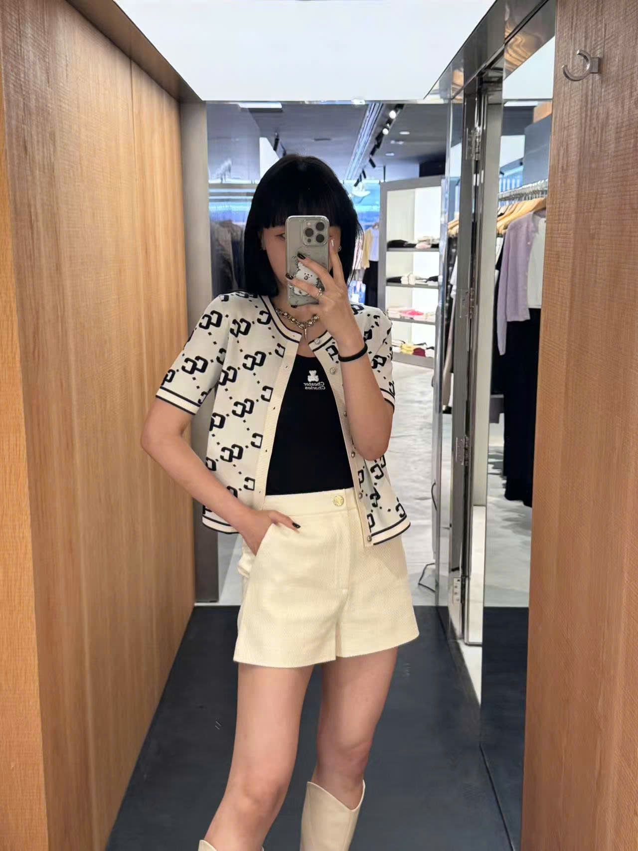 Áo CDG trắng ngắn tay full logo CC
