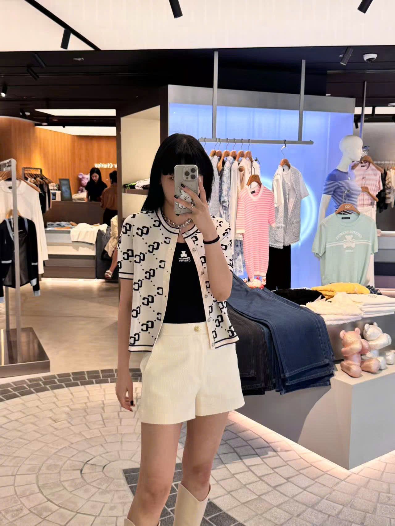 Áo CDG trắng ngắn tay full logo CC