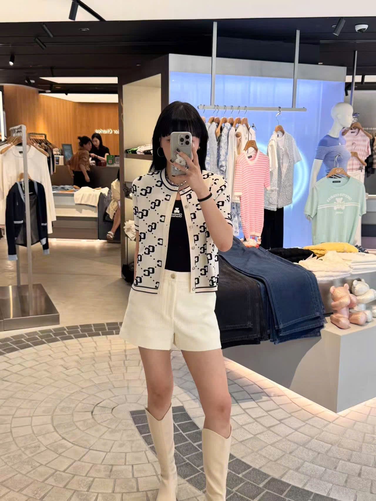 Áo CDG trắng ngắn tay full logo CC