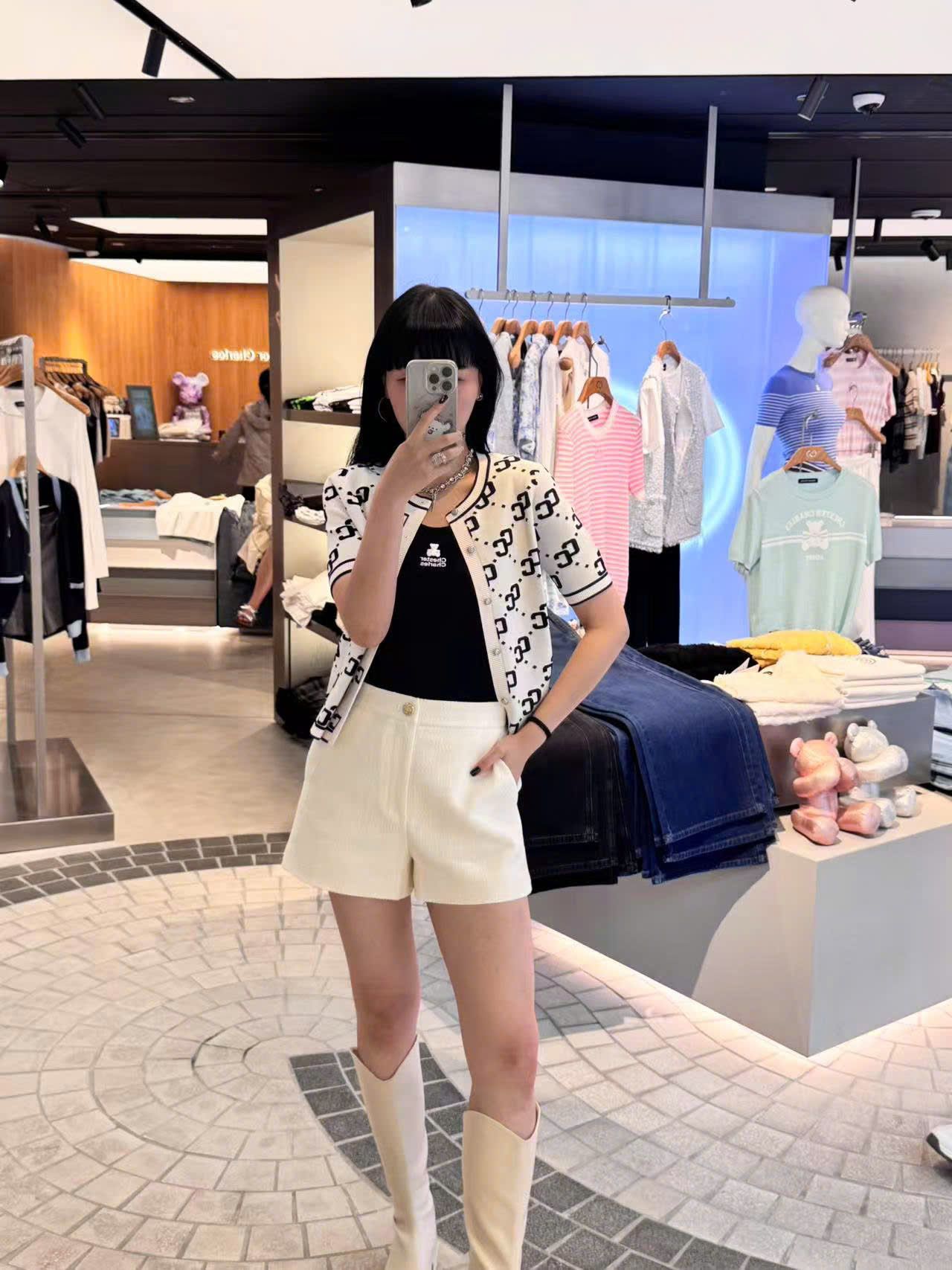 Áo CDG trắng ngắn tay full logo CC