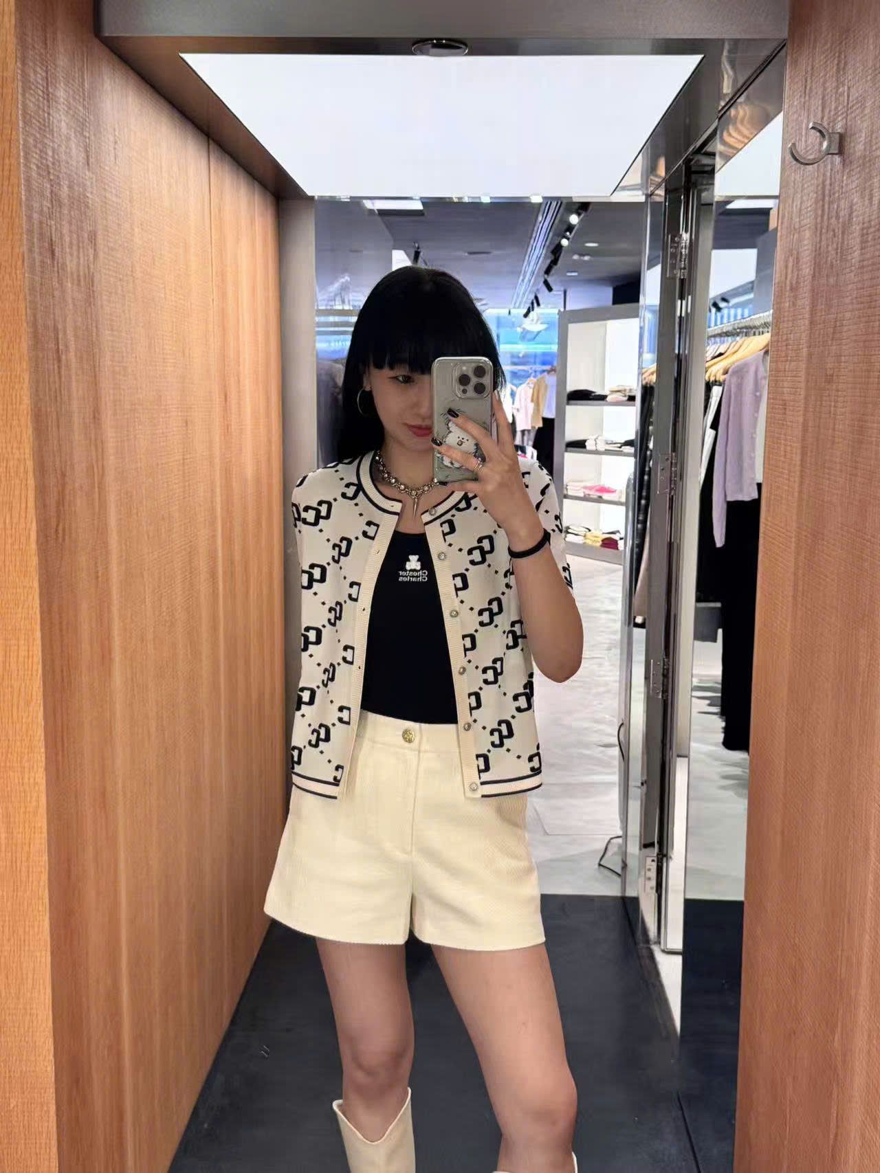 Áo CDG trắng ngắn tay full logo CC