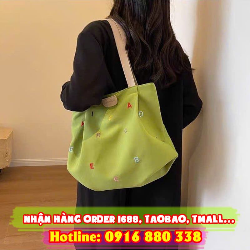 Túi Vải Dung Tích Lớn Nữ Thêu Chữ