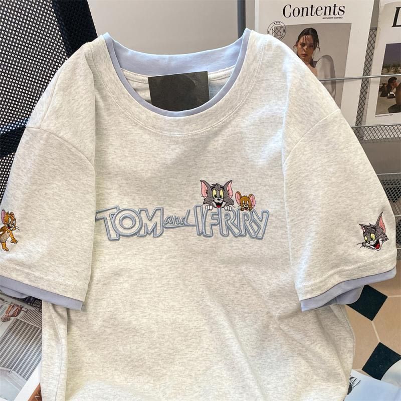 Áo Thun Tay Ngắn Thêu Tom & Jerry