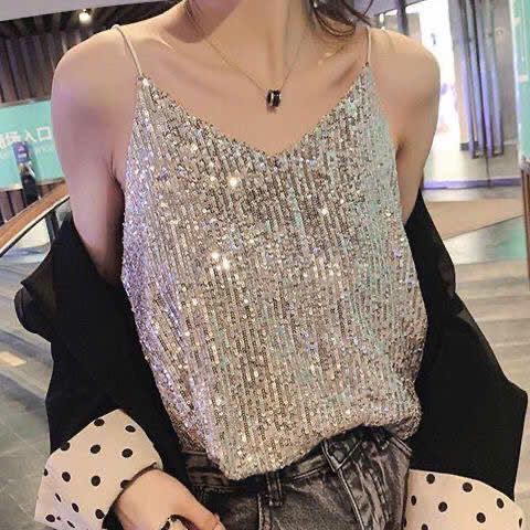 Áo 2 cổ Chữ V Dây Đính Kim Tuyến