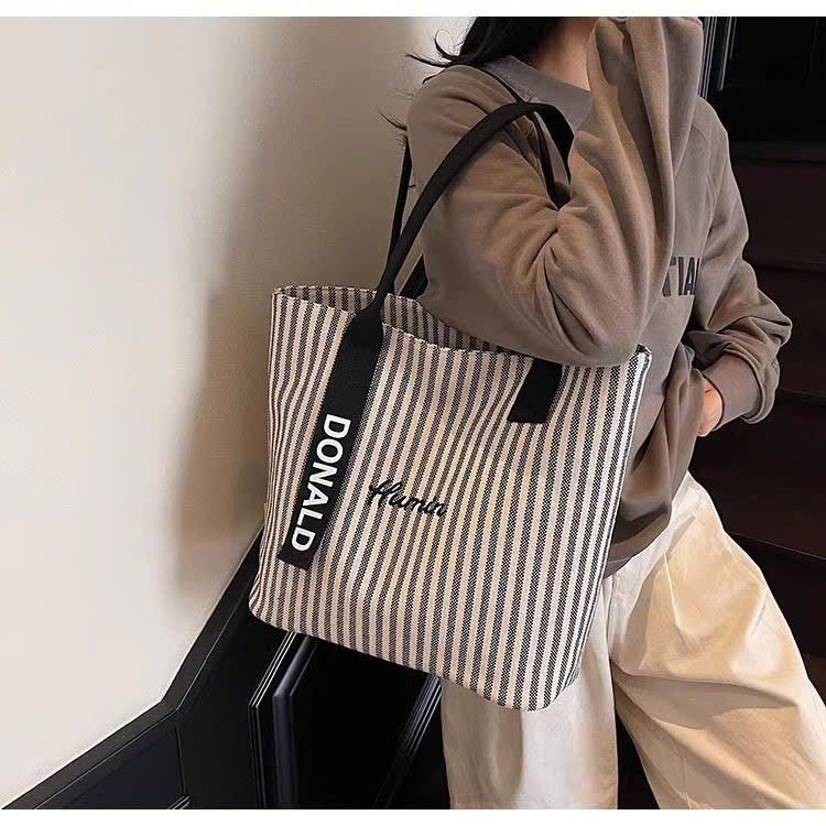 Túi Vải Tote Sọc Cỡ Lớn
