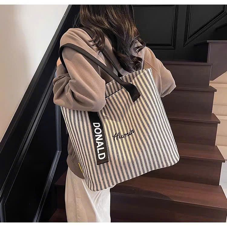 Túi Vải Tote Sọc Cỡ Lớn