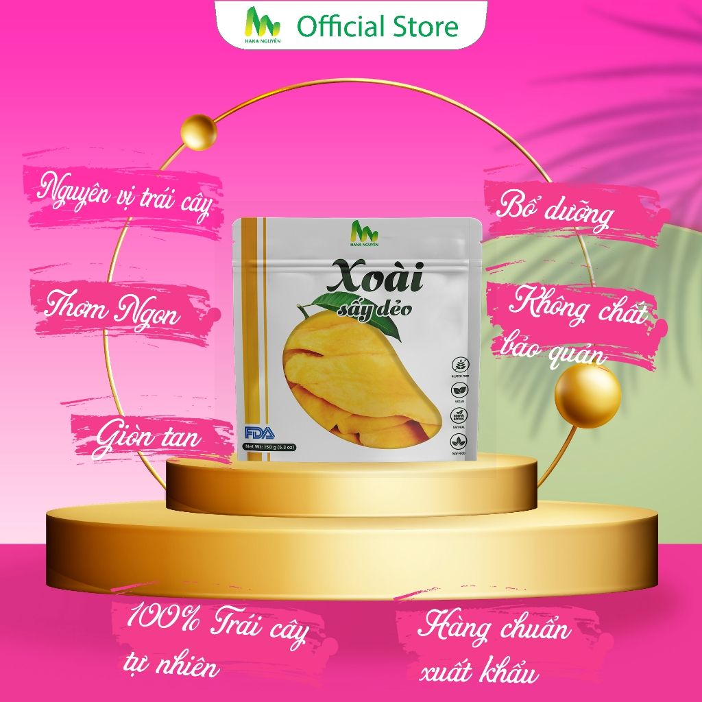 Xoài sấy dẻo HANA NGUYÊN, vị chua ngọt tự nhiên, đồ ăn vặt với chất lượng xuất khẩu