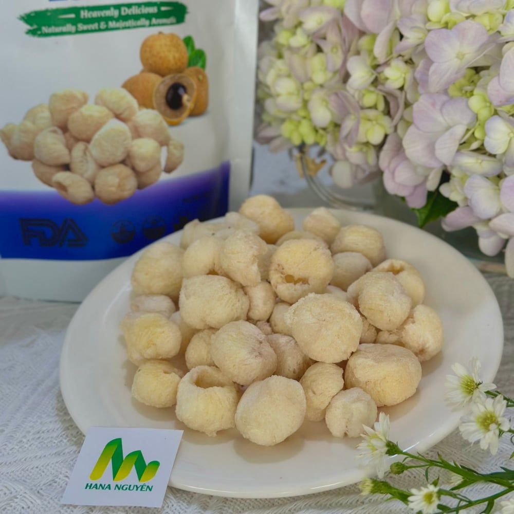 Nhãn sấy thăng hoa 50g HANA NGUYÊN, chuyên xuất khẩu đi nhiều nước