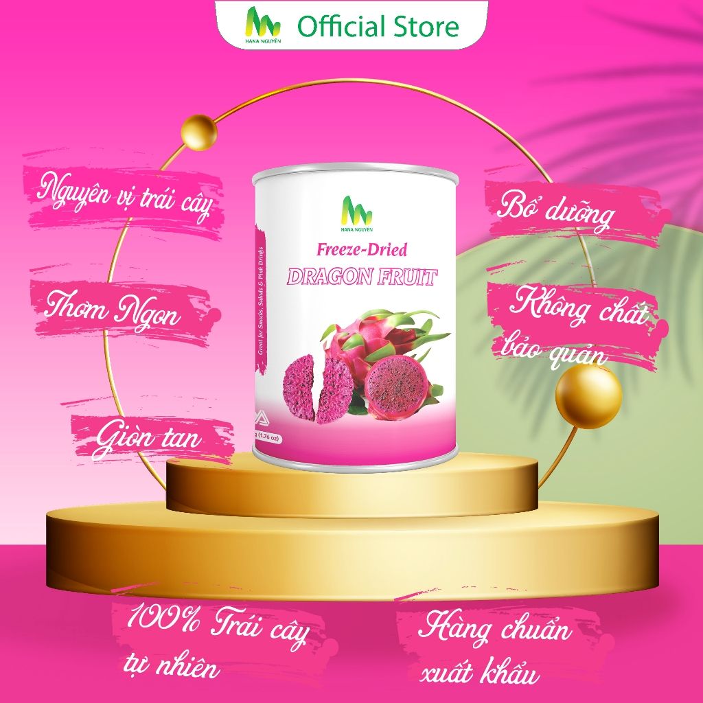 Thanh long sấy thăng hoa dạng lon 25g 50g, độc quyền thương hiệu HANA NGUYÊN
