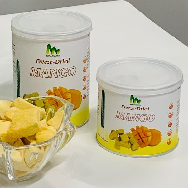 Xoài sấy thăng hoa dạng lon 25g 50g, độc quyền thương hiệu HANA NGUYÊN