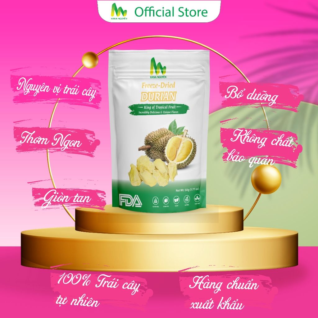 Sầu riêng sấy thăng hoa 50g HANA NGUYÊN, thơm ngon chất lượng, chuyên đi xuất khẩu nhiều nước