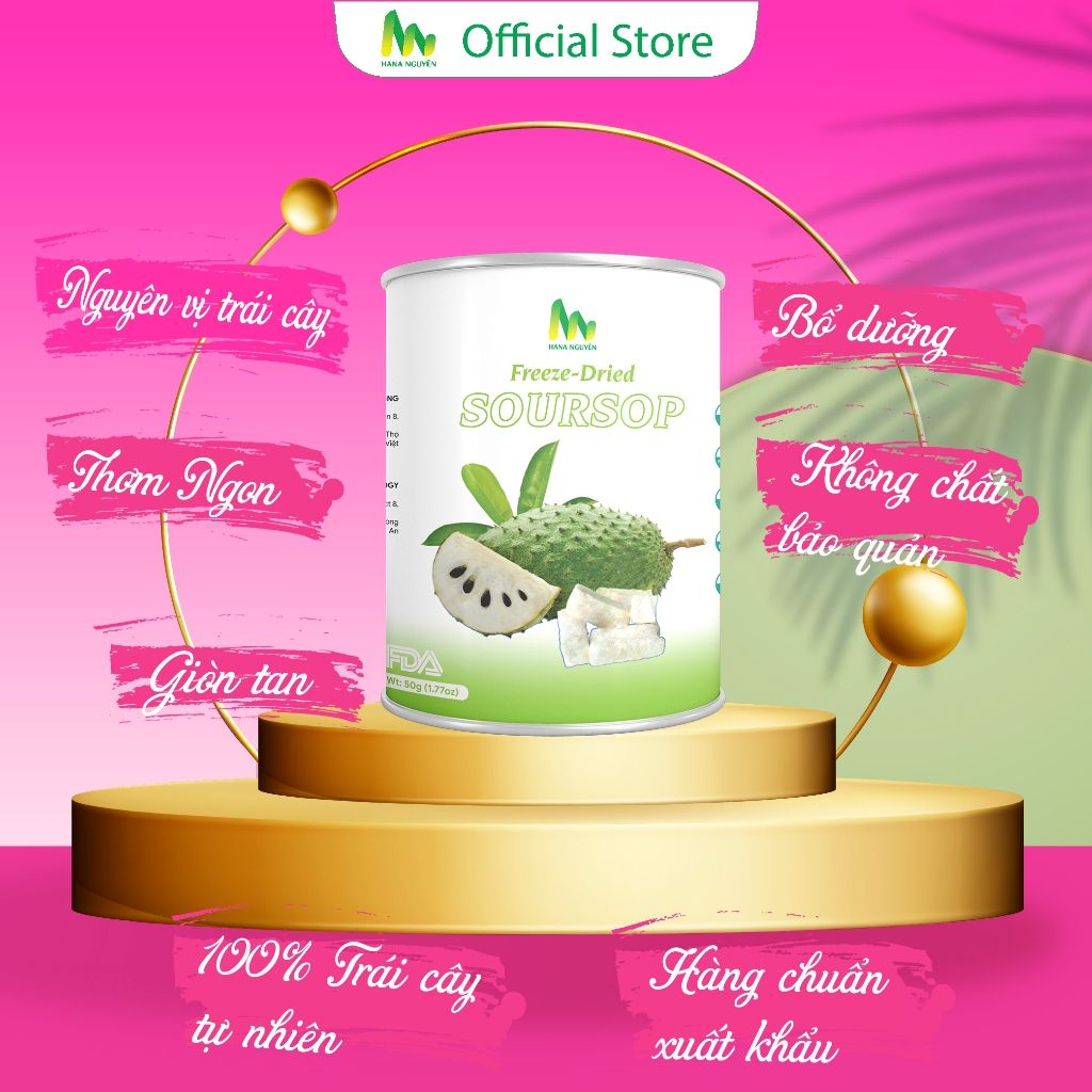 Mãng cầu xiêm sấy thăng hoa lon 25g 50g, độc quyền thương hiệu HANA NGUYÊN