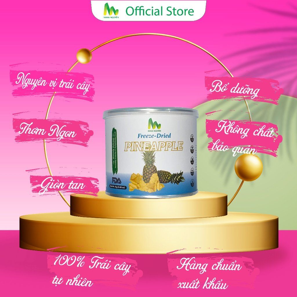 Dứa (Thơm) sấy thăng hoa dạng lon 25g, sang trọng dùng làm quà tặng, độc quyền thương hiệu HANA NGUYÊN