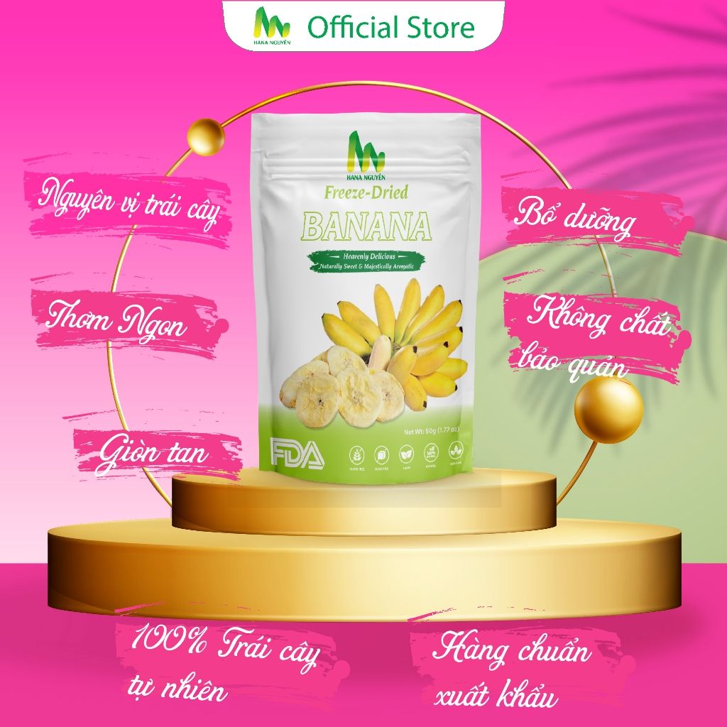 Chuối sấy thăng hoa 50g HANA NGUYÊN, bổ sung năng lượng cho cơ thể, sản phẩm có nguồn gốc tự nhiên