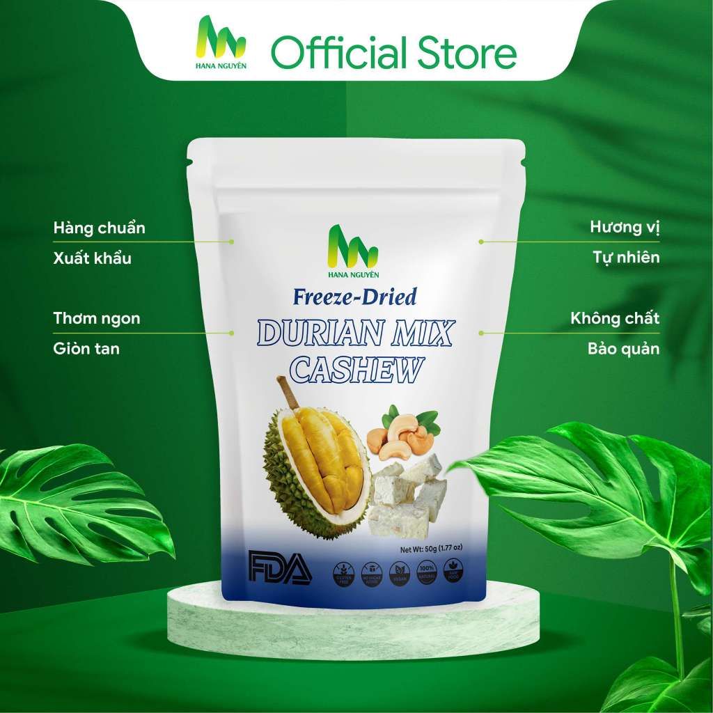 Sầu riêng mix hạt điều sấy thăng hoa 50g Thương Hiệu HANA NGUYÊN