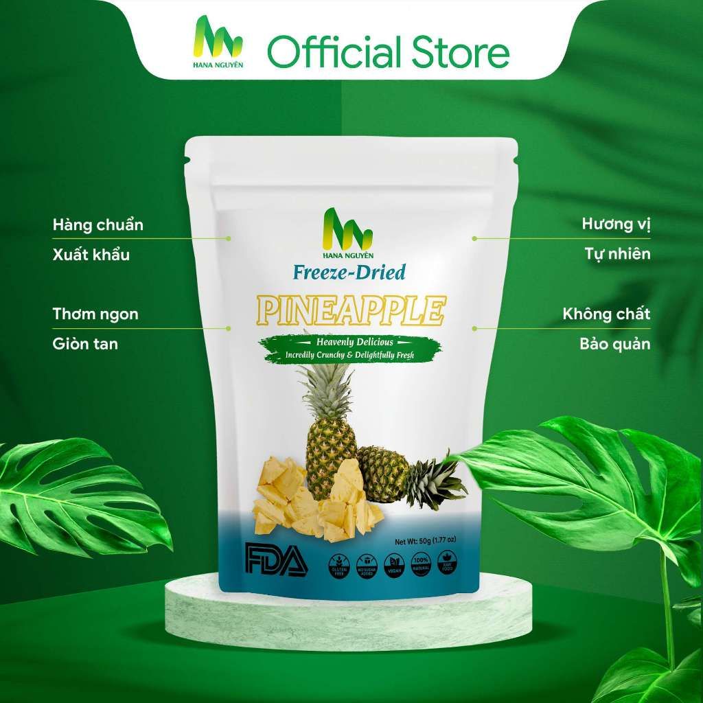 Dứa (Thơm) sấy thăng hoa 50g HANA NGUYÊN, thơm ngon bổ dưỡng