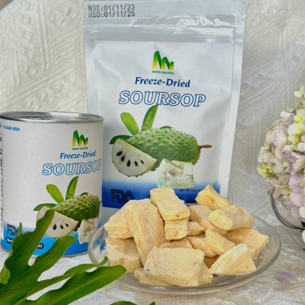 Mãng cầu xiêm sấy thăng hoa lon 25g 50g, độc quyền thương hiệu HANA NGUYÊN
