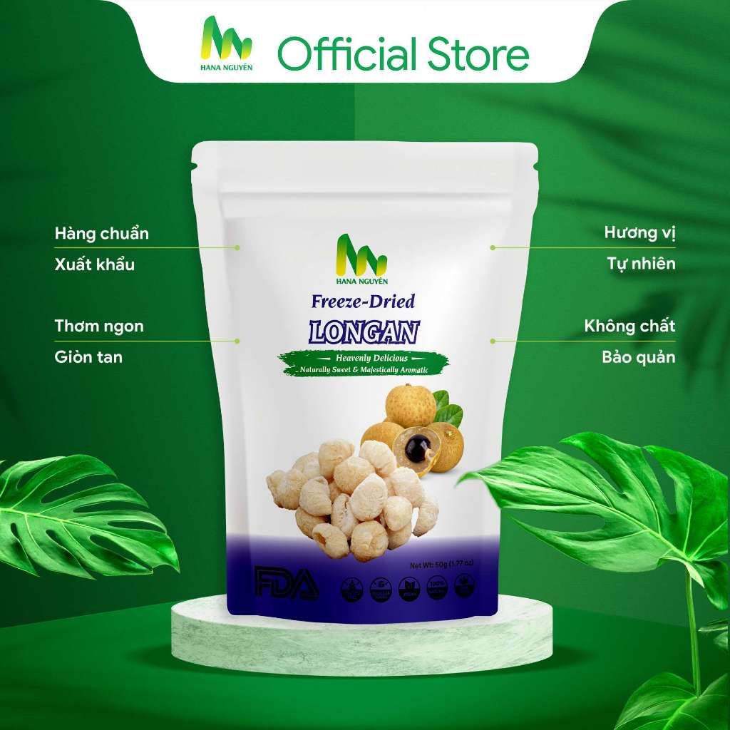 Nhãn sấy thăng hoa 50g HANA NGUYÊN, chuyên xuất khẩu đi nhiều nước