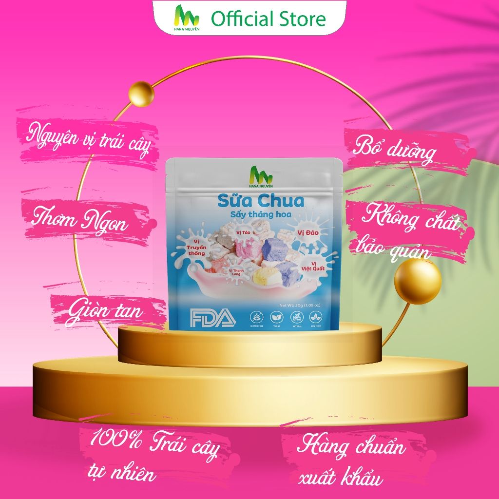 Sữa Chua Sấy Thăng Hoa Thương Hiệu Hana Nguyên, Vị Ngọt Tự Nhiên, Đồ Ăn Vặt, Có Chứng Nhận ATVSTP