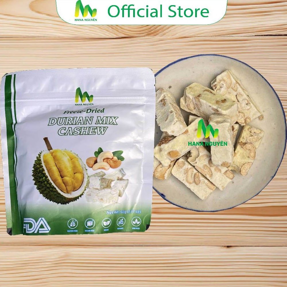 Sầu riêng mix hạt điều sấy thăng hoa 50g Thương Hiệu HANA NGUYÊN