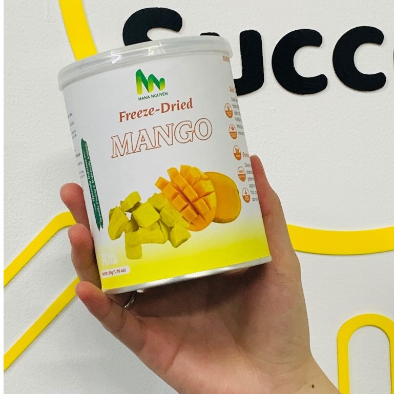 Xoài sấy thăng hoa dạng lon 25g 50g, độc quyền thương hiệu HANA NGUYÊN