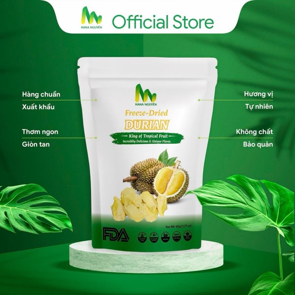 Sầu riêng sấy thăng hoa 50g HANA NGUYÊN, thơm ngon chất lượng, chuyên đi xuất khẩu nhiều nước