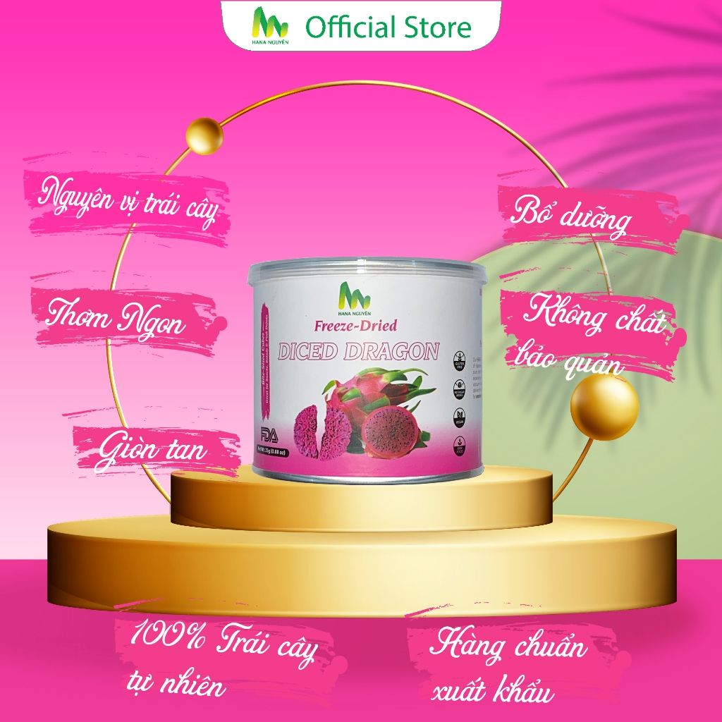 Thanh long sấy thăng hoa dạng lon 25g 50g, độc quyền thương hiệu HANA NGUYÊN