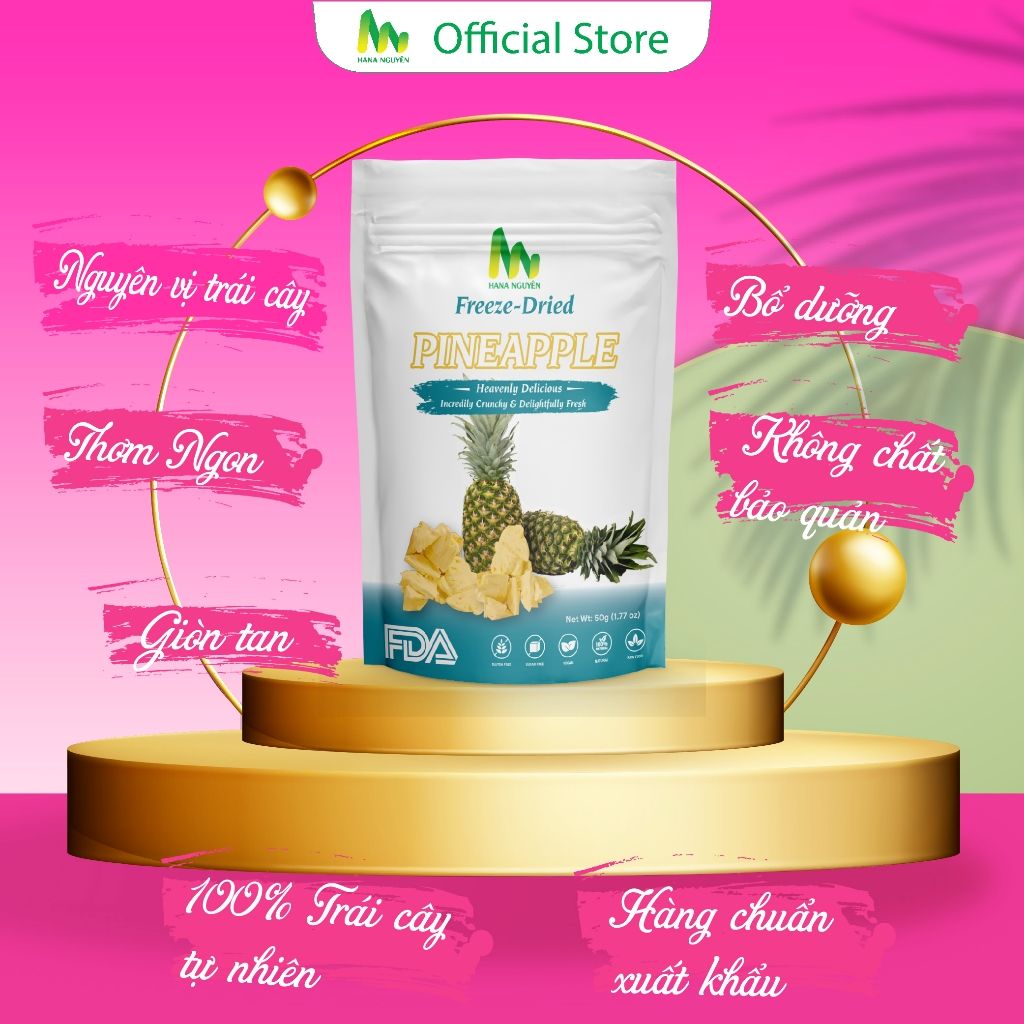 Dứa (Thơm) sấy thăng hoa 50g HANA NGUYÊN, thơm ngon bổ dưỡng