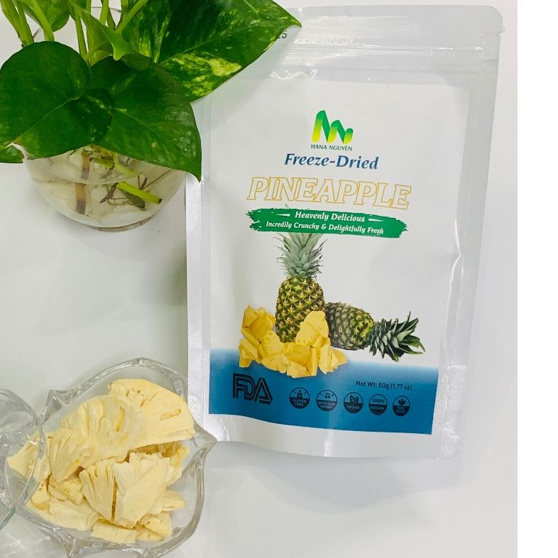 Dứa (Thơm) sấy thăng hoa 50g HANA NGUYÊN, thơm ngon bổ dưỡng