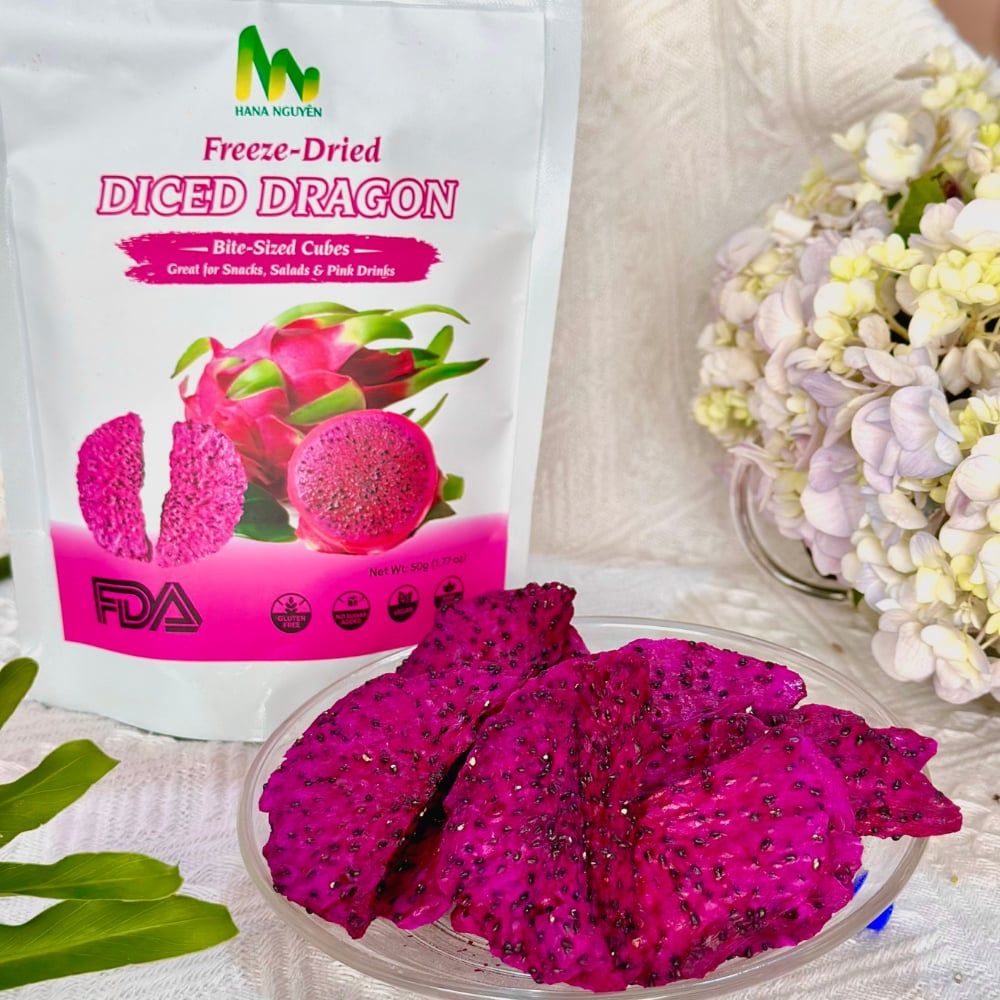 Thanh long sấy thăng hoa 50g HANA NGUYÊN, ngon ngọt bổ dưỡng, chuyên đi xuất khẩu nhiều nước