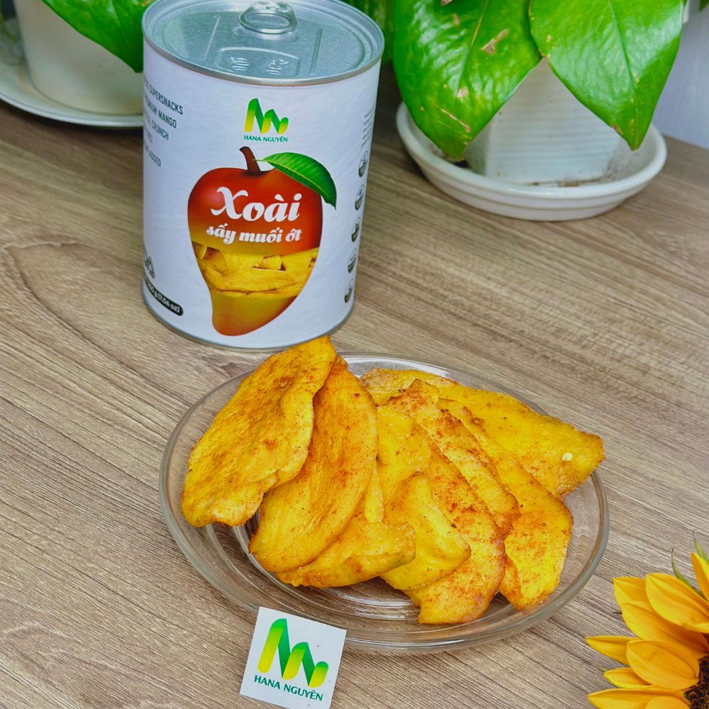 Xoài sấy dẻo muối ớt dạng lon 200g, độc quyền thương hiệu HANA NGUYÊN