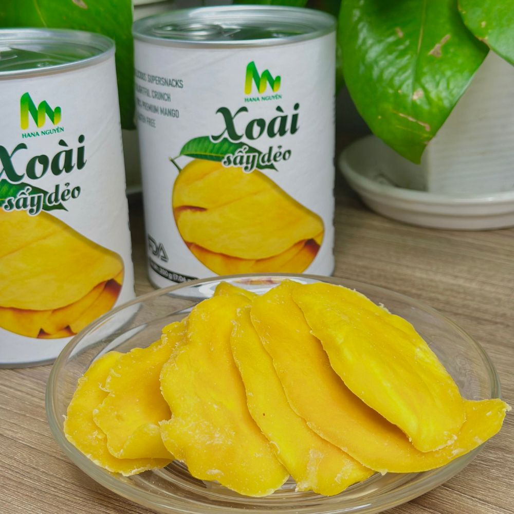 Xoài sấy dẻo dạng lon 200g, sang trọng dùng làm quà tặng, độc quyền thương hiệu HANA NGUYÊN