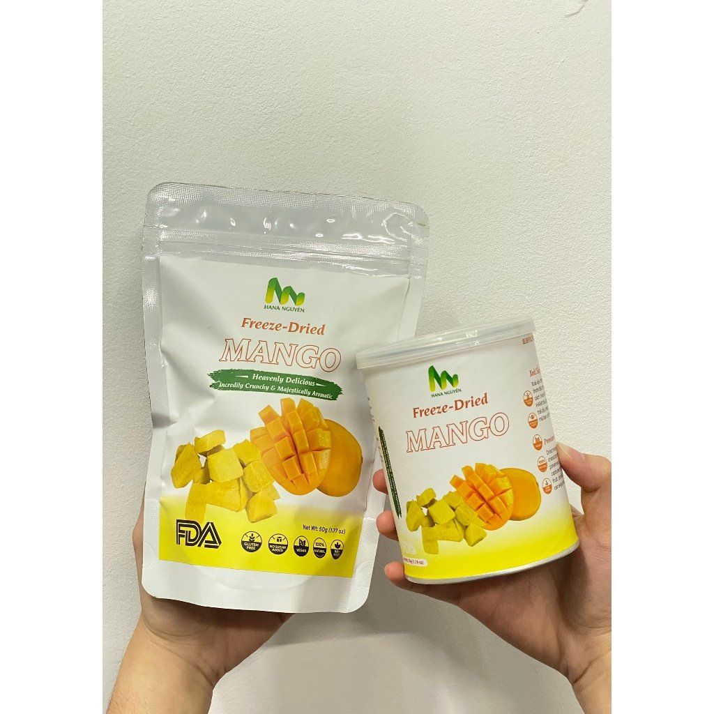 Xoài sấy thăng hoa dạng lon 25g 50g, độc quyền thương hiệu HANA NGUYÊN