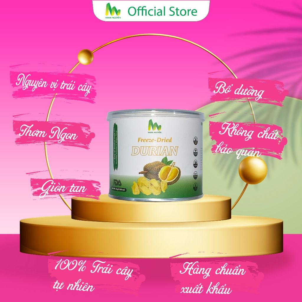 Sầu riêng sấy thăng hoa dạng lon 25g, độc quyền thương hiệu HANA NGUYÊN