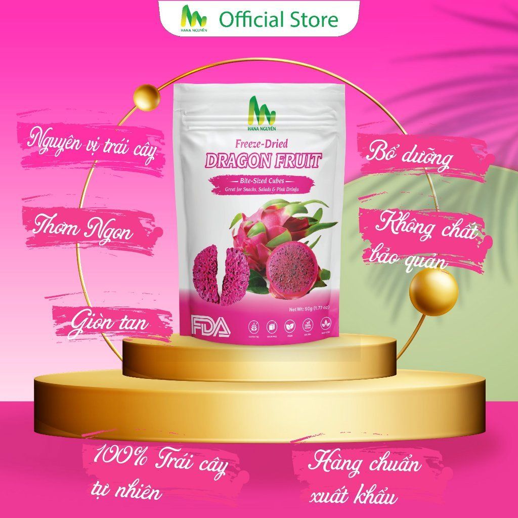 Thanh long sấy thăng hoa 50g HANA NGUYÊN, ngon ngọt bổ dưỡng, chuyên đi xuất khẩu nhiều nước