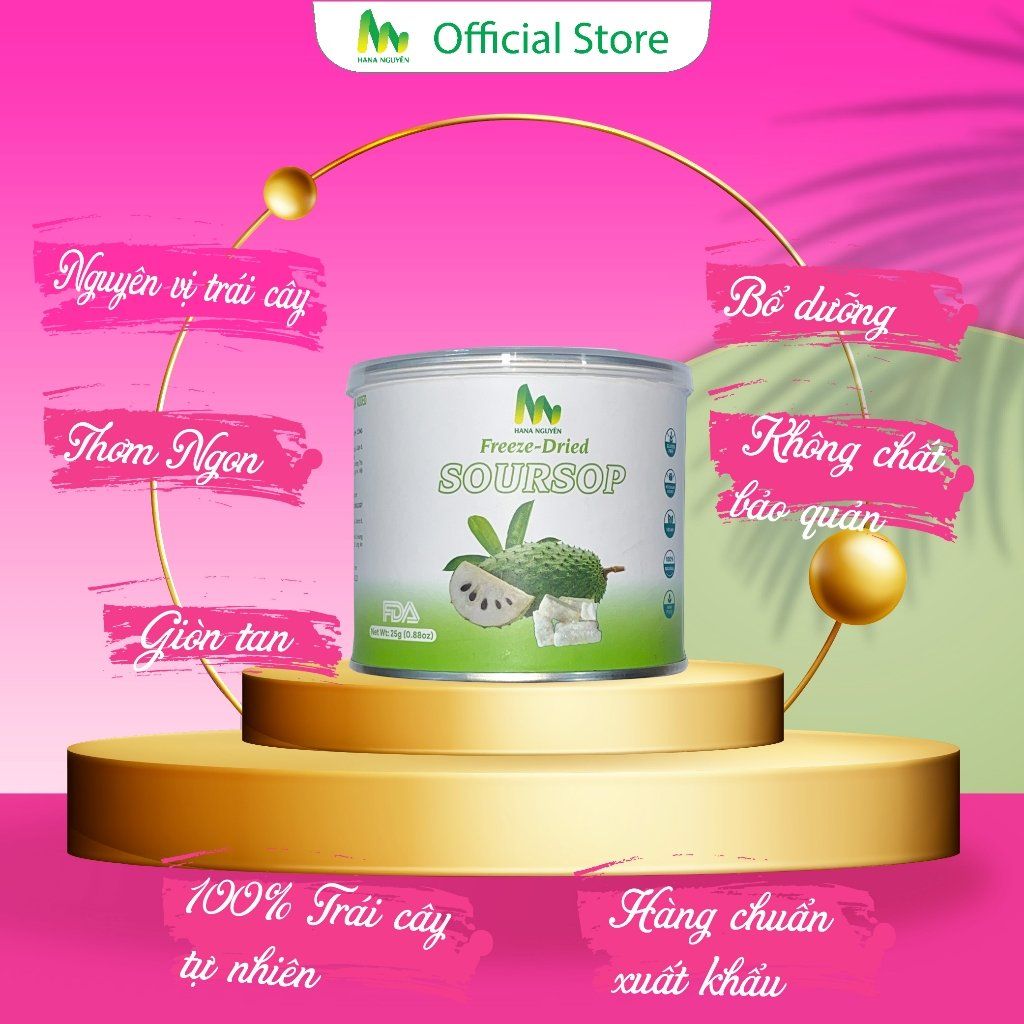 Mãng cầu xiêm sấy thăng hoa lon 25g 50g, độc quyền thương hiệu HANA NGUYÊN