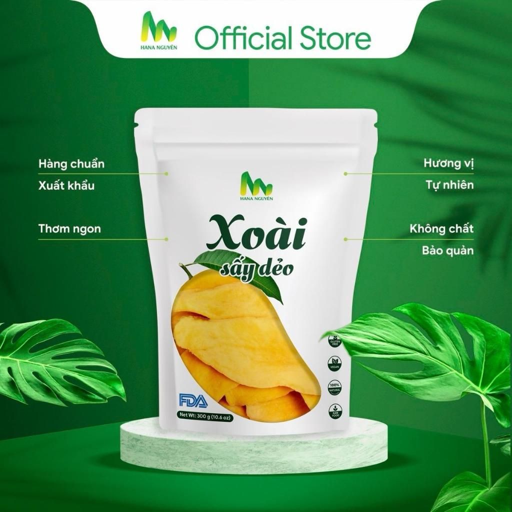 Xoài sấy dẻo HANA NGUYÊN, vị chua ngọt tự nhiên, đồ ăn vặt với chất lượng xuất khẩu