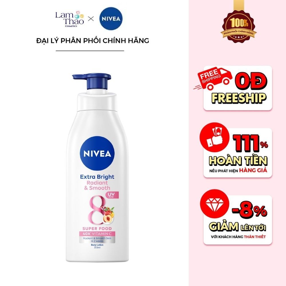 Sữa Dưỡng Thể Dưỡng Da Sáng Mịn Ban Ngày  Nivea Extra White Radiant & Smooth UV Body Lotion 350ml