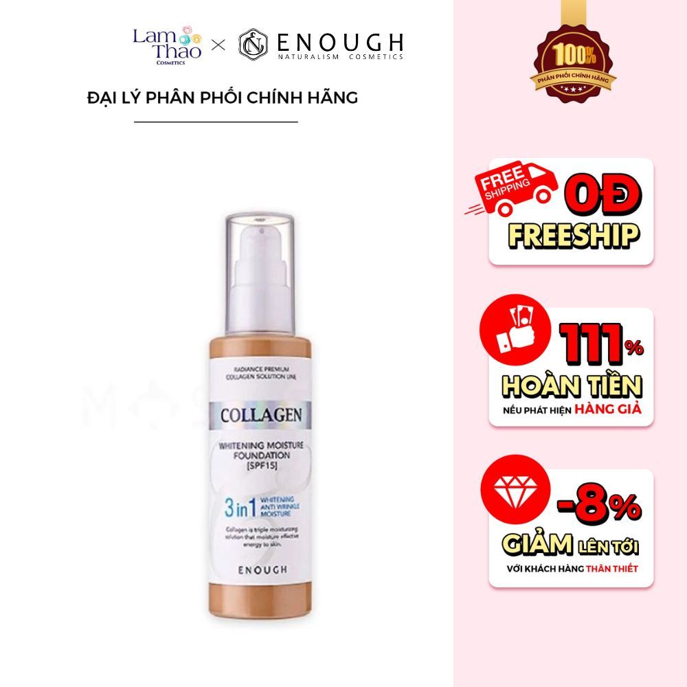 Kem Nền Làm Trắng, Hỗ Trợ Cải Thiện Nếp Nhăn Và Chống Nắng Enough 3in1 Collagen Whitening Moisture Foundation SPF15