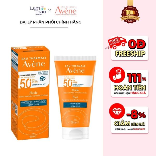 Kem Chống Nắng Cho Da Thường, Hỗn Hợp & Nhạy Cảm Avene Very High Protection Fluid SPF50+ Blue Light