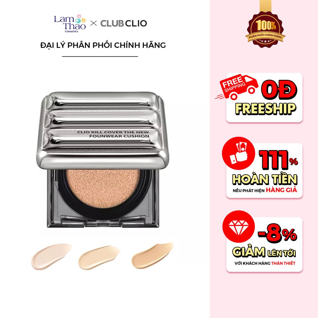 Phấn Nước Che Phủ Khuyết Điểm Kiềm Dầu Cho Da Dầu Clio Kill Cover The New Founwear Cushion SPF 50+ PA+++ [KÈM LÕI REFILL] (Phiên Bản Giới Hạn Padding Case)